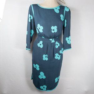 Boden Floral Blue Sheath Waist Zipper Dress Pockets Small 4 Lined